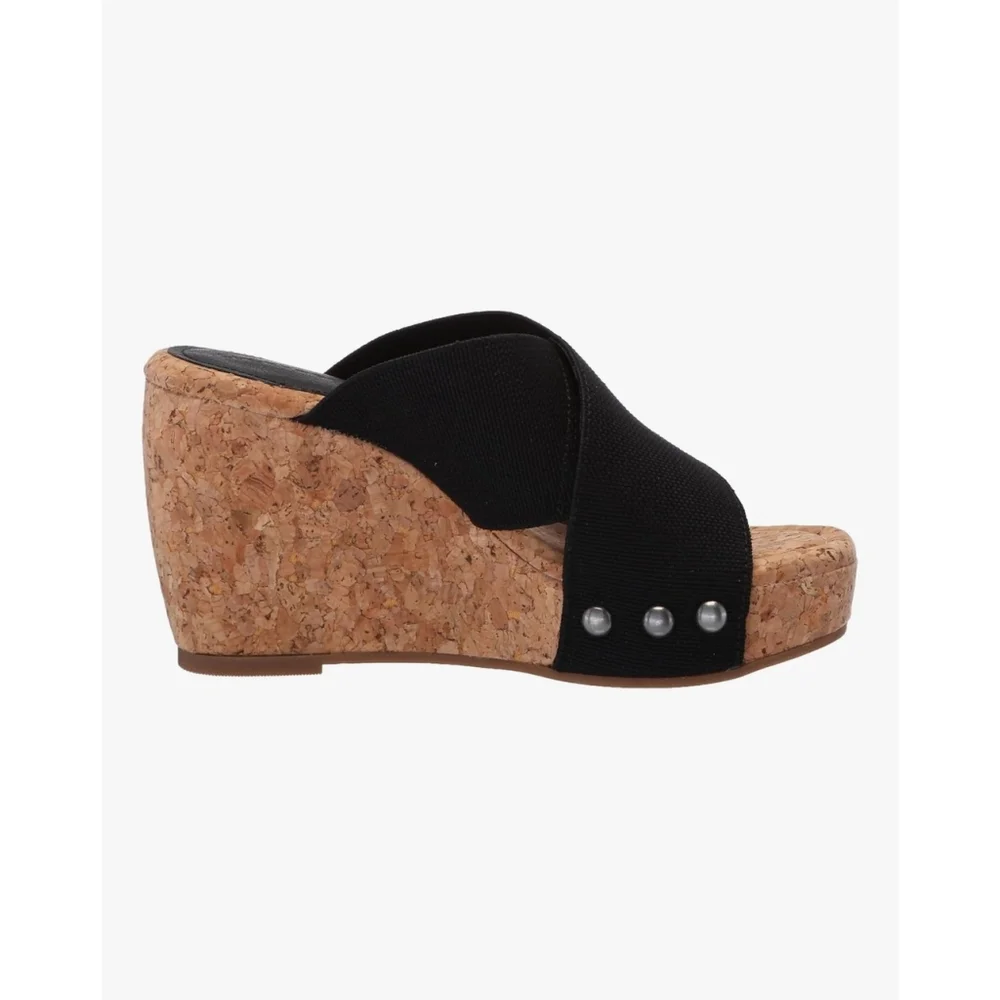 Lucky Brand Studded Criss-cross Cork Platform Wedge Slip On Sandals - 10 M BLACK